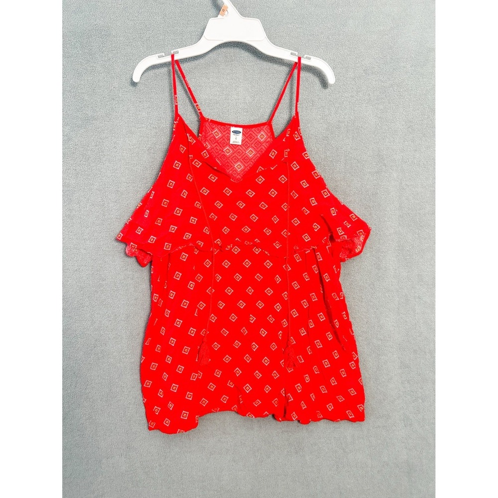 Old Navy Womens Red Geometric Print Ruffle Cold Shoulder Cami Top Large